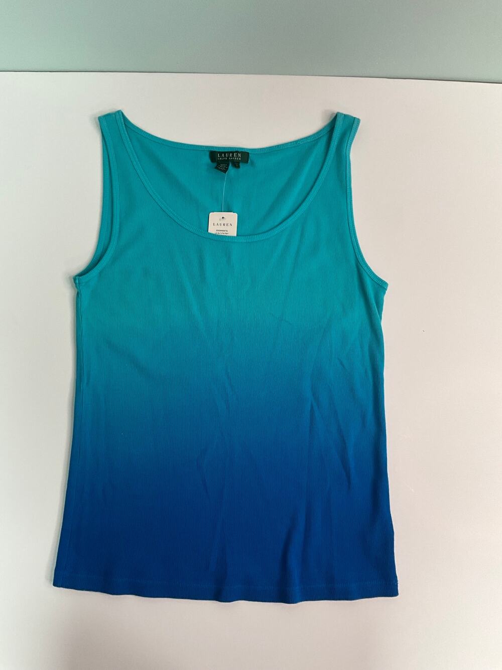 NWT! Lauren Ralph Lauren Scoop Neck Ribbed Tank - Ombre Blue - Size Large